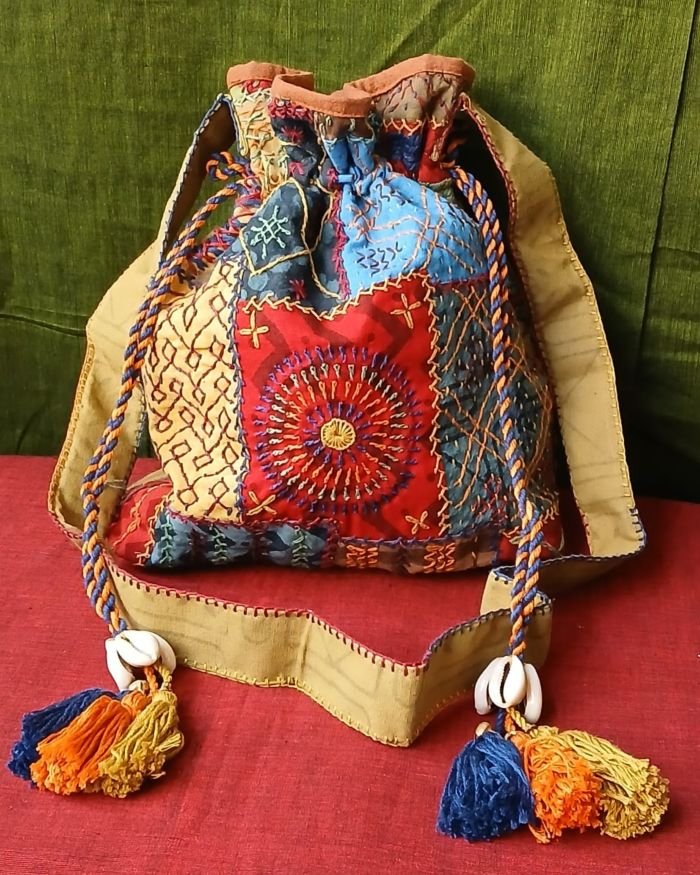 Patchwork Embroidered Drawstring Bag – (PEDB0031)