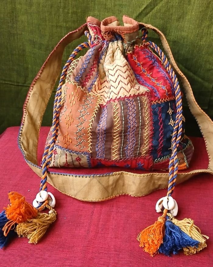 Patchwork Embroidered Drawstring Bag – (PEDB0032)