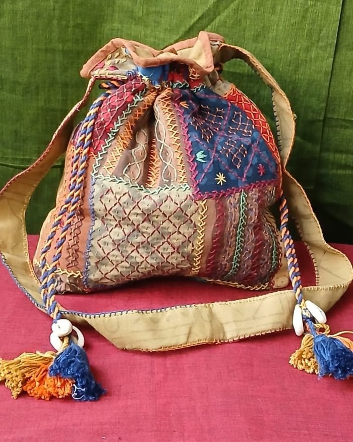 Patchwork Embroidered Drawstring Bag – (PEDB0034)