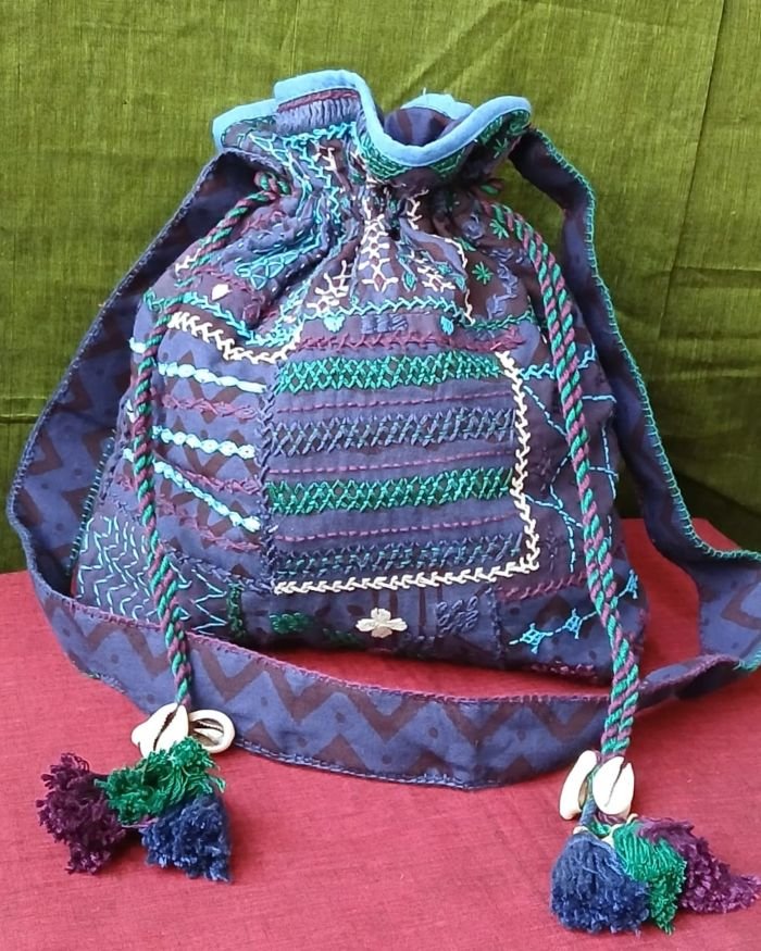 Patchwork Embroidered Drawstring Bag – (PEDB0035)