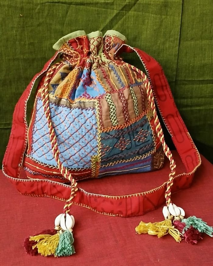 Patchwork Embroidered Drawstring Bag – (PEDB0036)