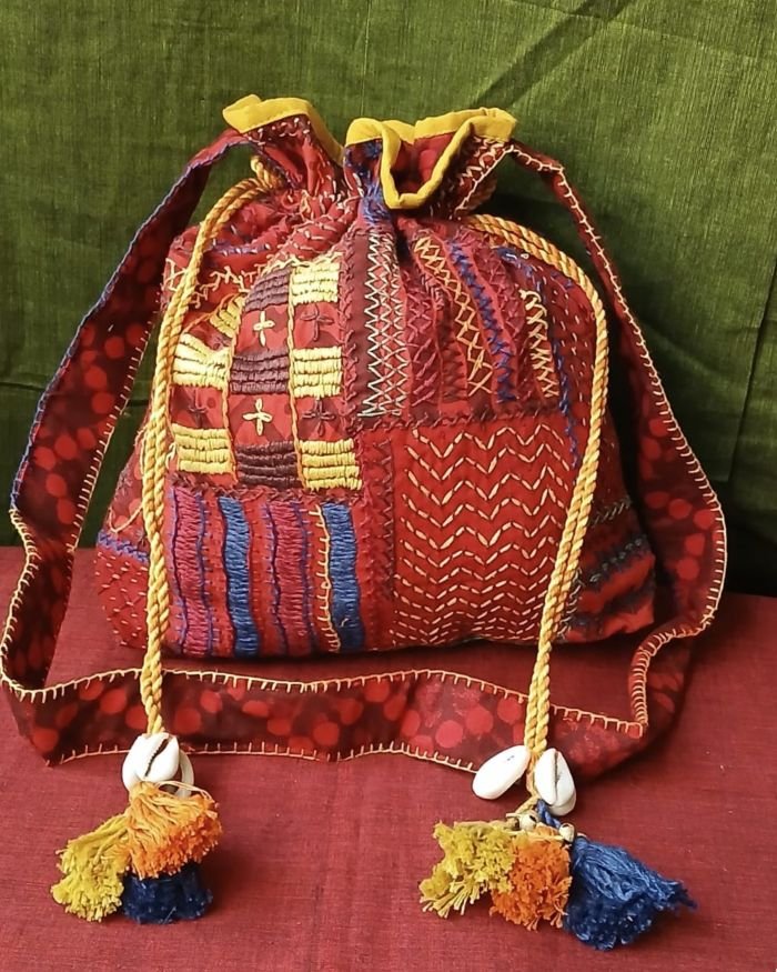 Patchwork Embroidered Drawstring Bag – (PEDB0037)
