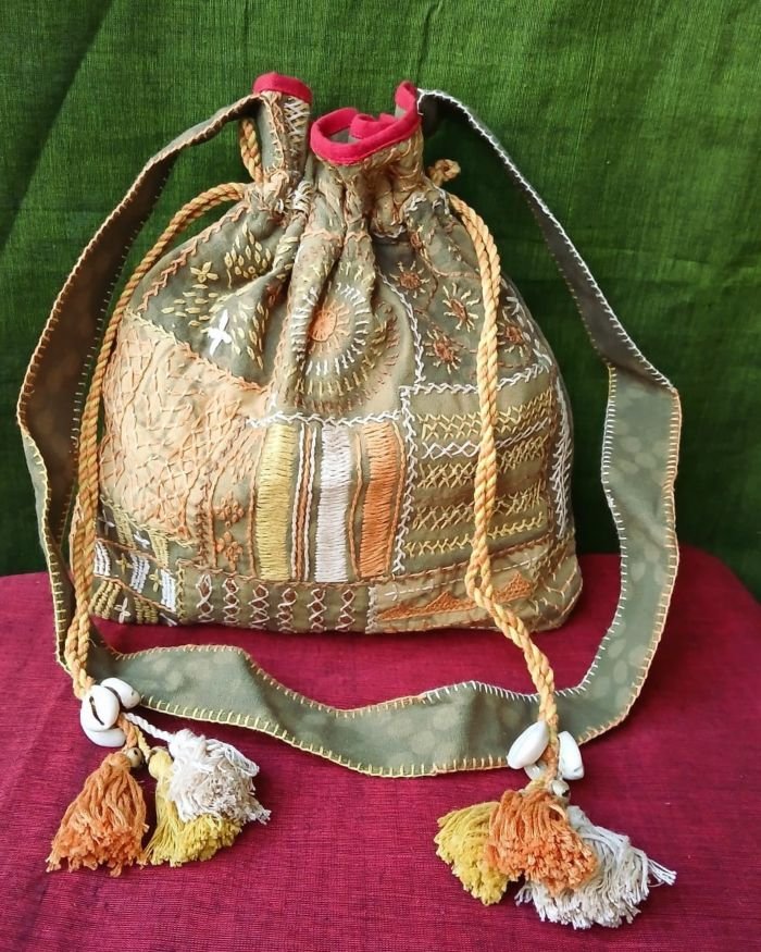 Patchwork Embroidered Drawstring Bag – (PEDB0038)