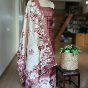 Handpainted Tussar Silk 2-Piece Kurta and Dupatta Set – (HTSP0002)