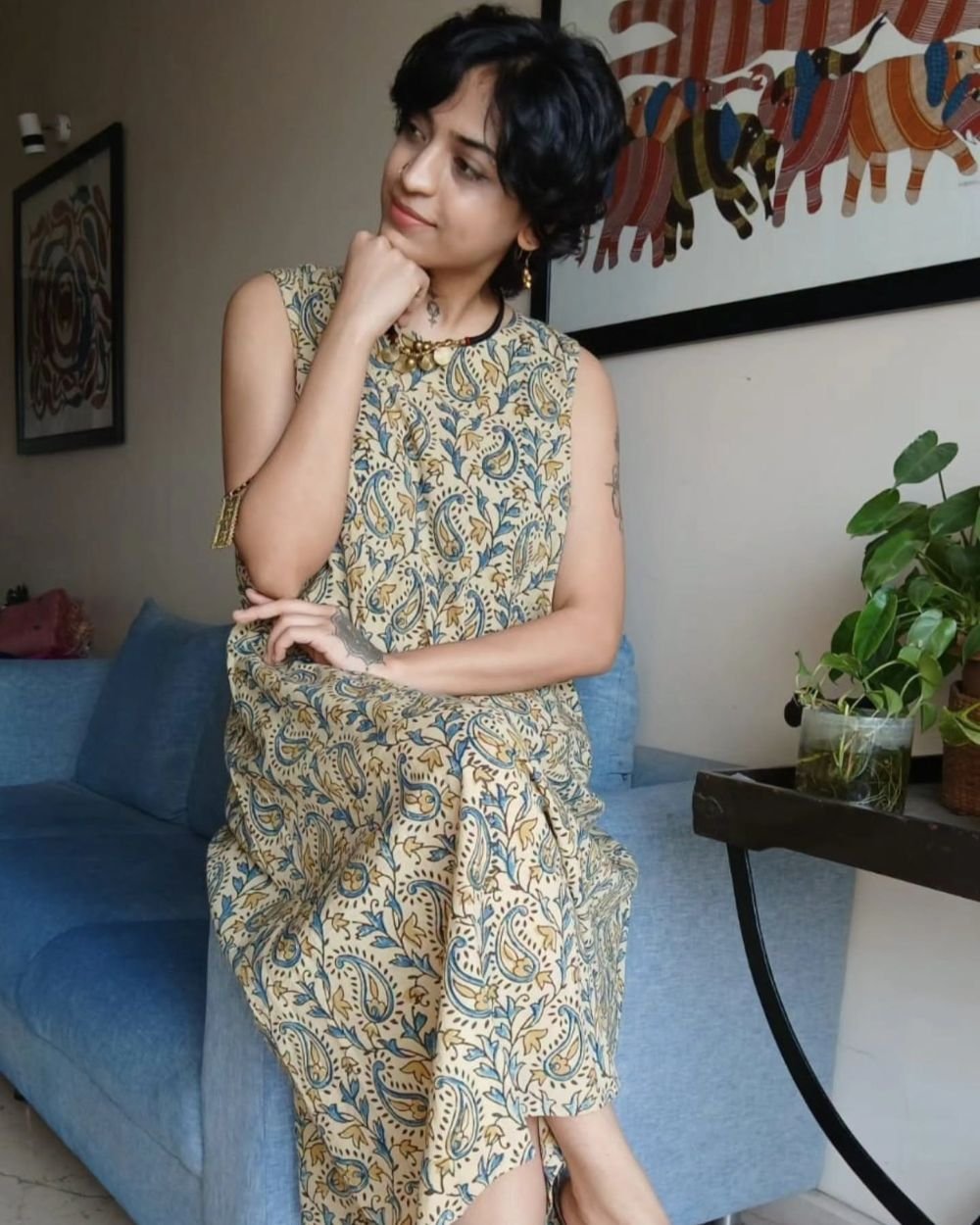 Ajrakh Sleeveless Calf-Length Slip-On Dress - (ACSD1011)