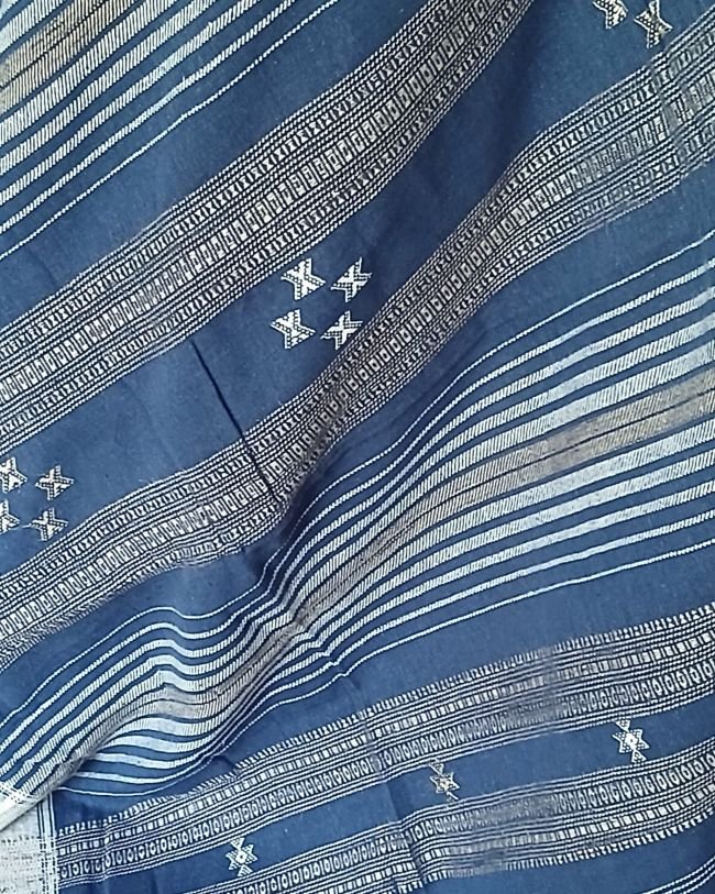 Indigo Kala Cotton Bhujodi with Tussar Silk Highlights – (BHUJ0015) - Image 9