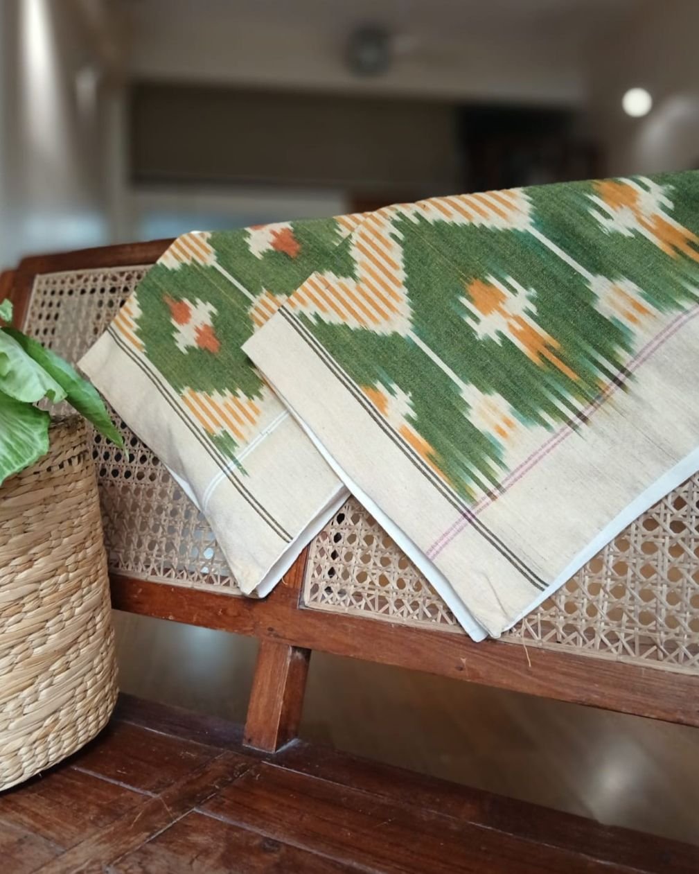 Ikat Cotton Double Bedsheet Set with Pillowcases – (BDST1041) - Image 4