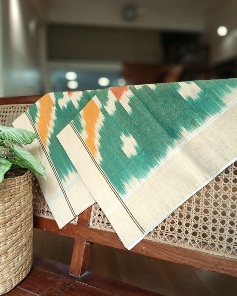 Ikat Cotton Double Bedsheet Set with Pillowcases – (BDST1045) - Image 4