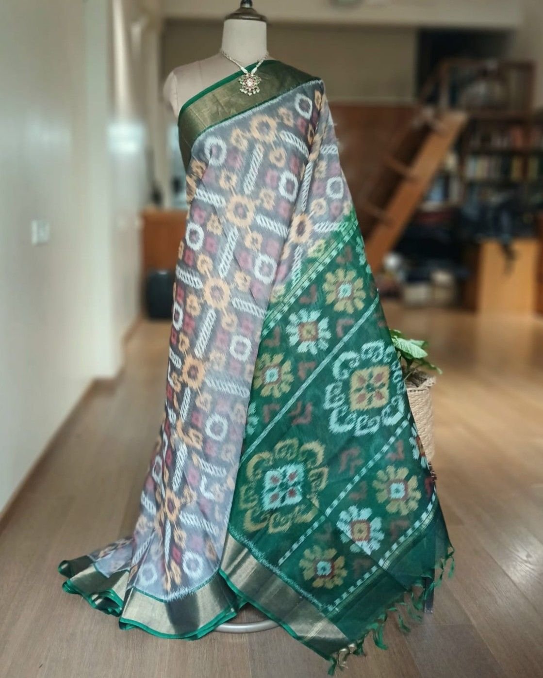 Handloom Single Ikat in Silk-Cotton Saree - (HSIS0017)