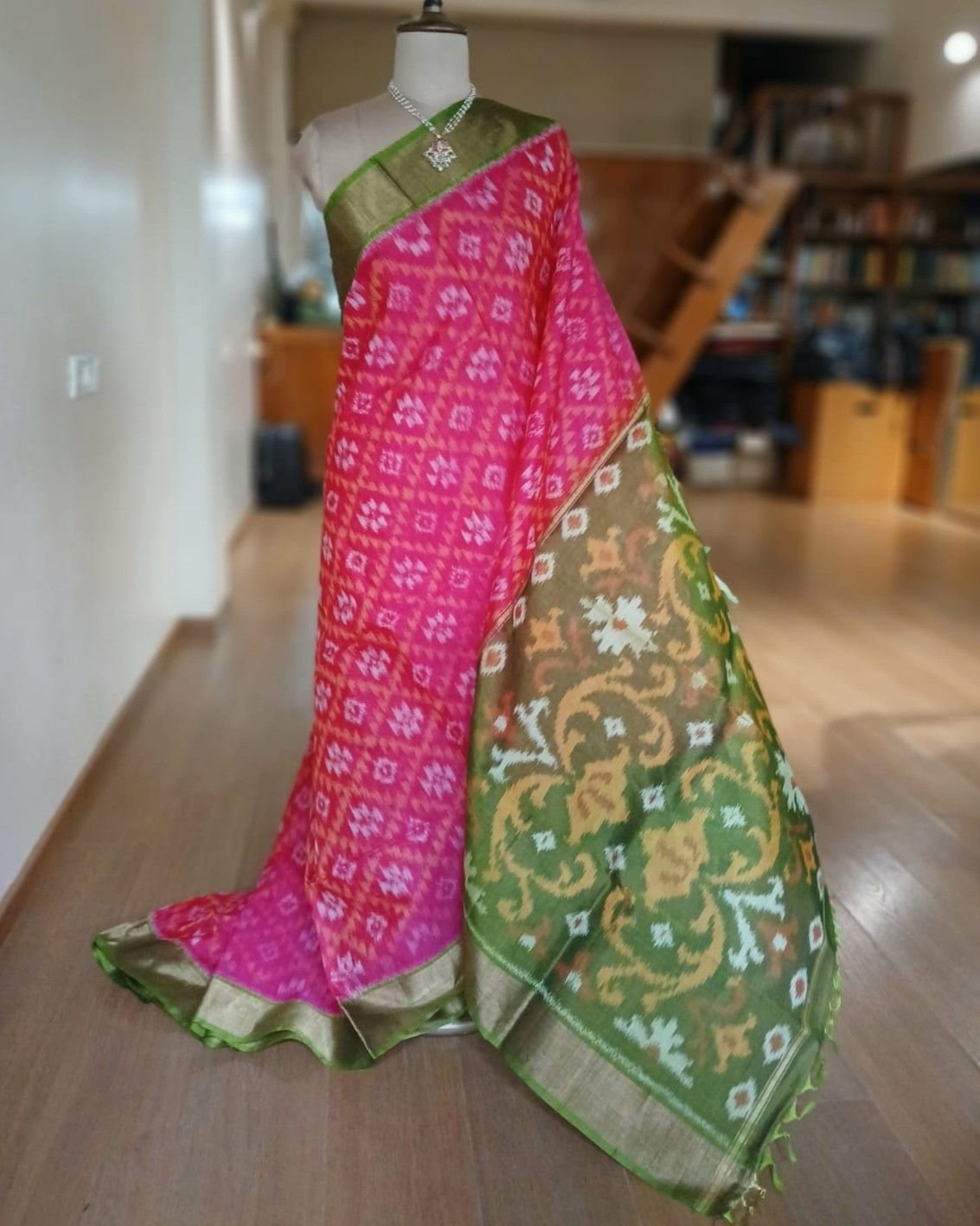 Handloom Single Ikat in Silk-Cotton Saree - (HSIS0009)