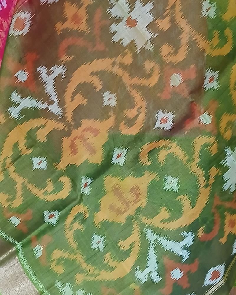 Handloom Single Ikat in Silk-Cotton Saree - (HSIS0009) - Image 4