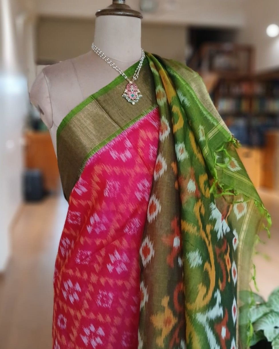 Handloom Single Ikat in Silk-Cotton Saree - (HSIS0009) - Image 5
