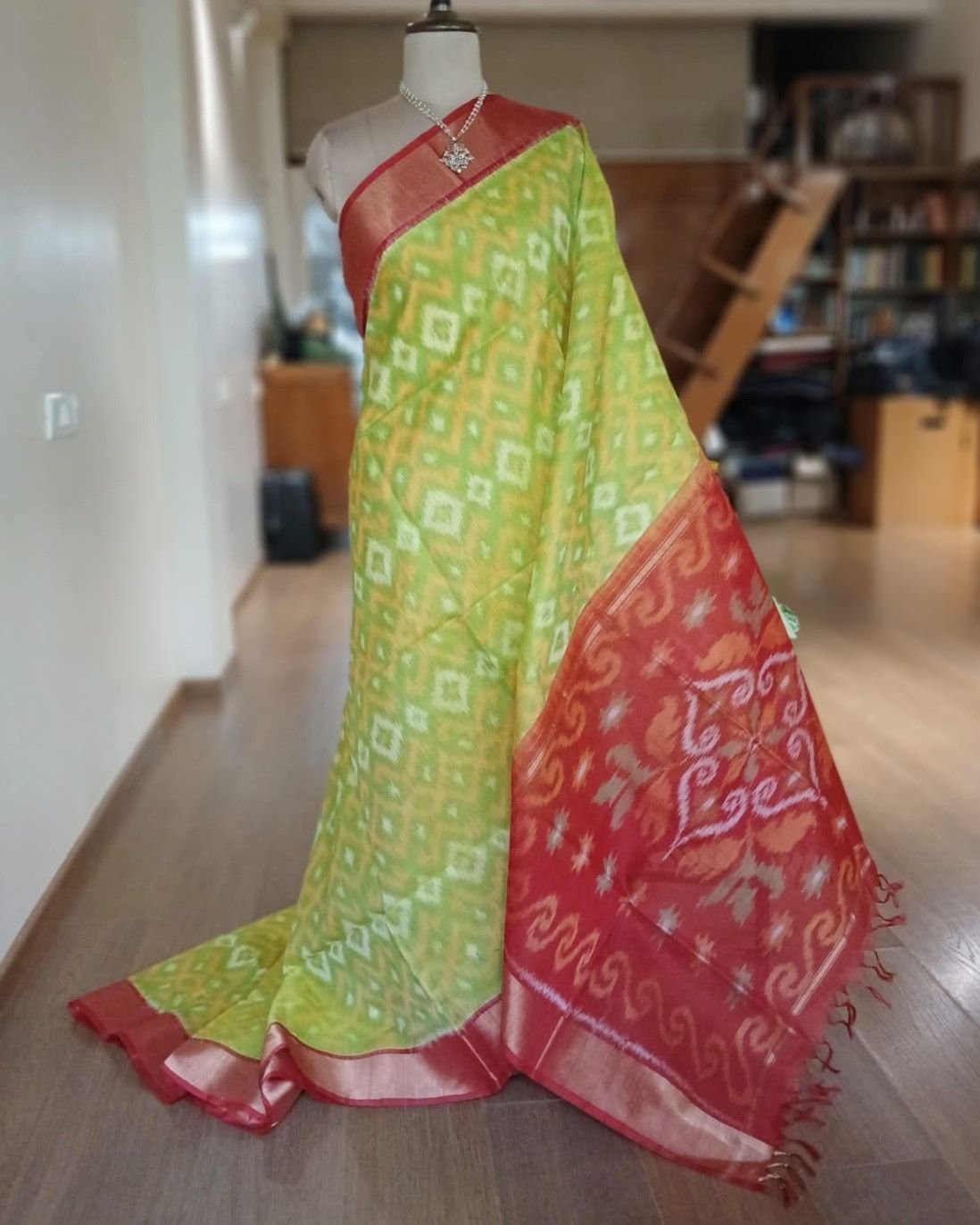 Handloom Single Ikat in Silk-Cotton Saree - (HSIS0007)