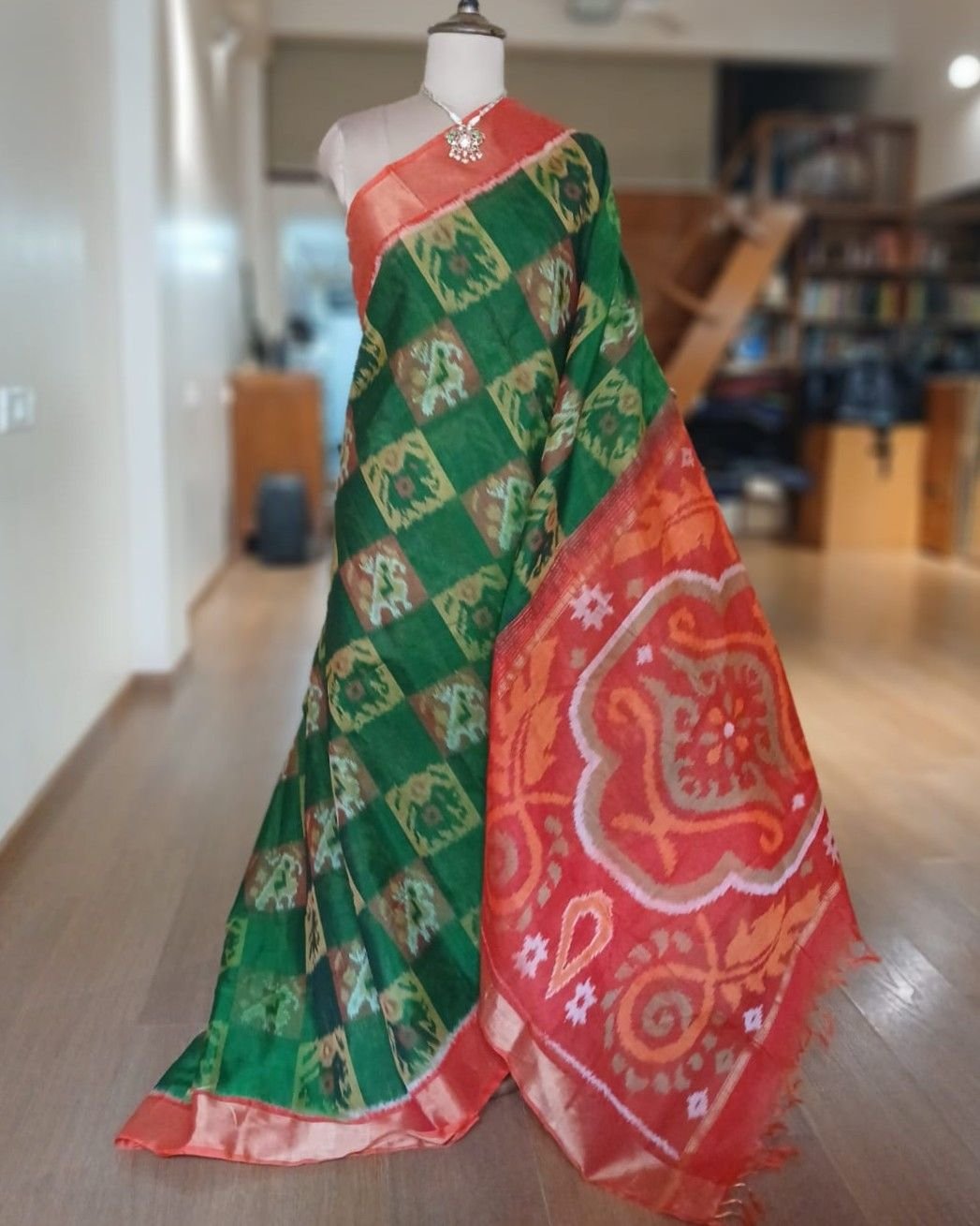 Handloom Single Ikat in Silk-Cotton Saree - (HSIS0031)