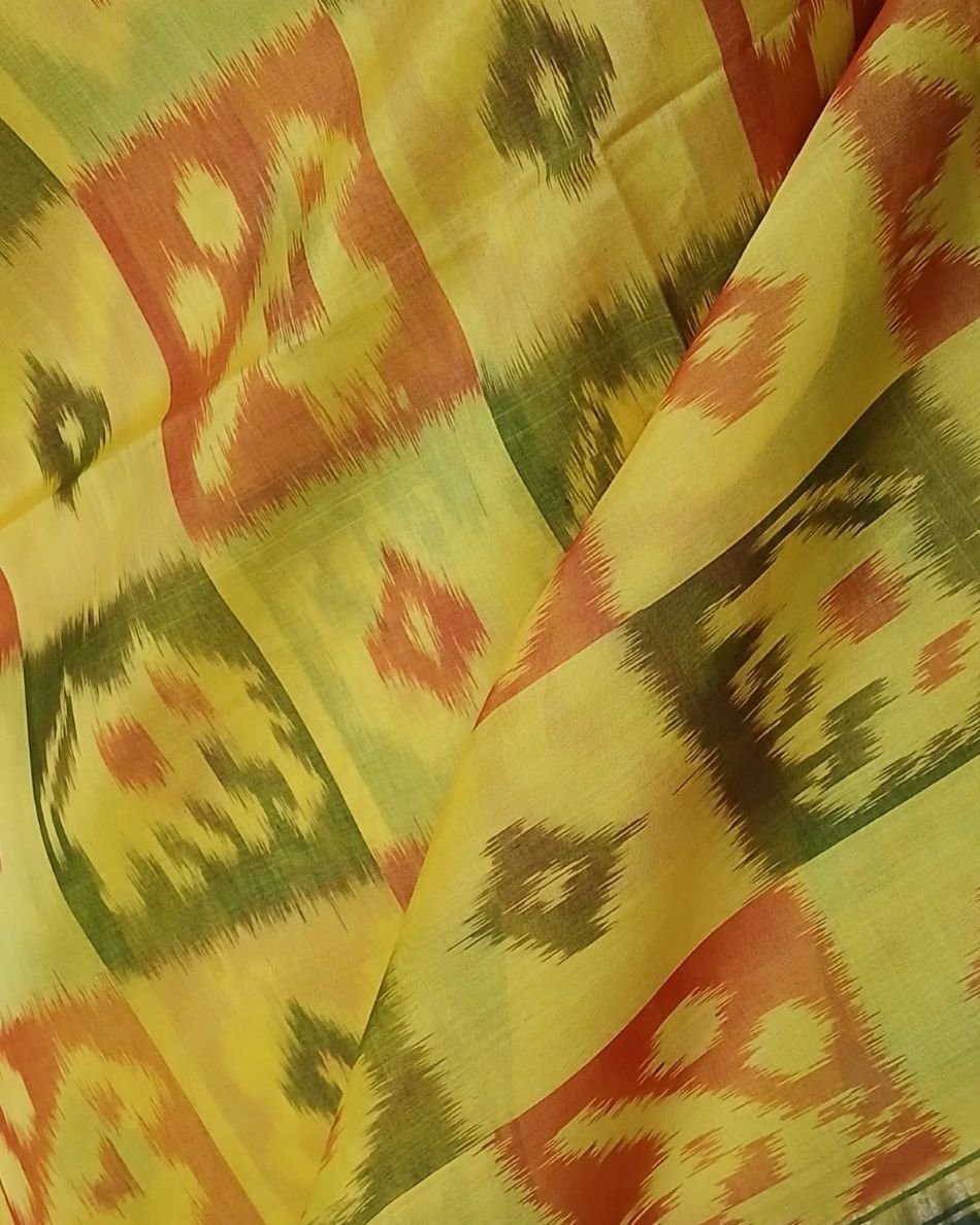 Handloom Single Ikat in Silk-Cotton Saree - (HSIS0015) - Image 4