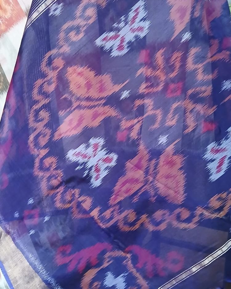 Handloom Single Ikat in Silk-Cotton Saree - (HSIS0032) - Image 5