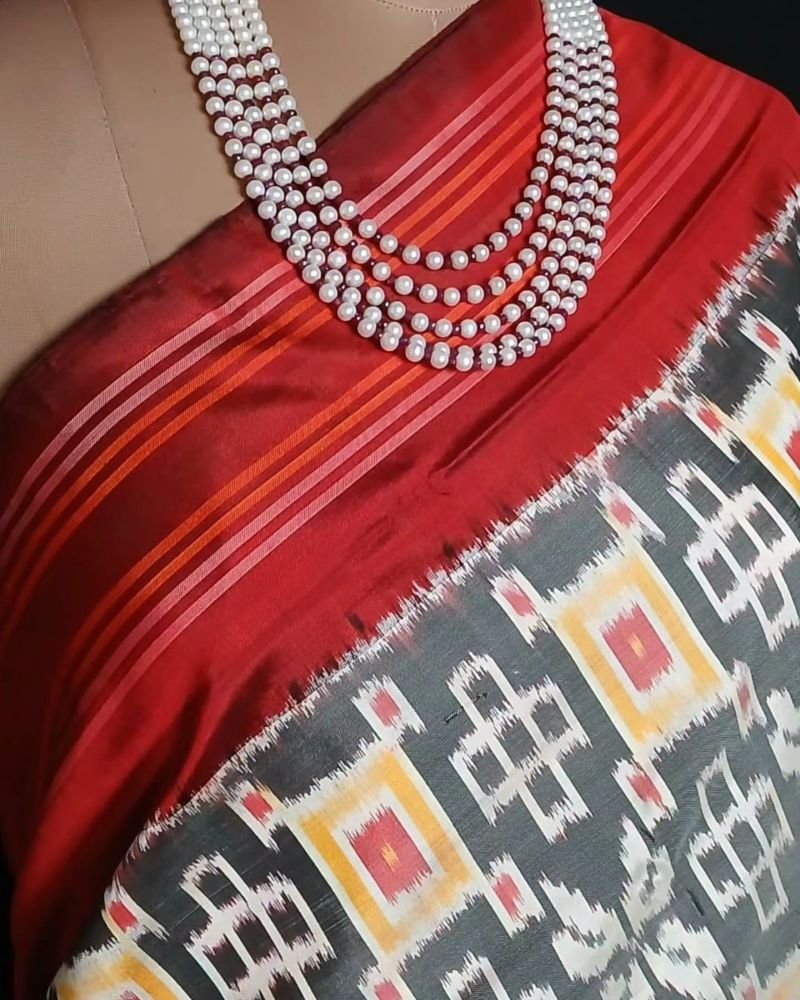 No-Zari Single Ikat Silk Saree - (NZIS0001) - Image 3