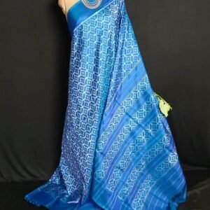 No-Zari Single Ikat Silk Saree in Blue - (NZIS0005)