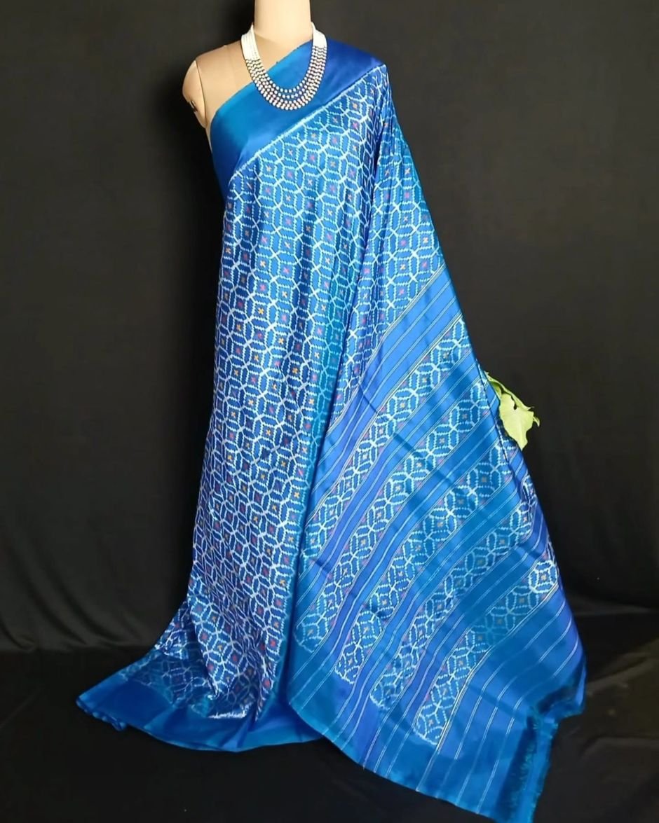 No-Zari Single Ikat Silk Saree in Blue - (NZIS0005)