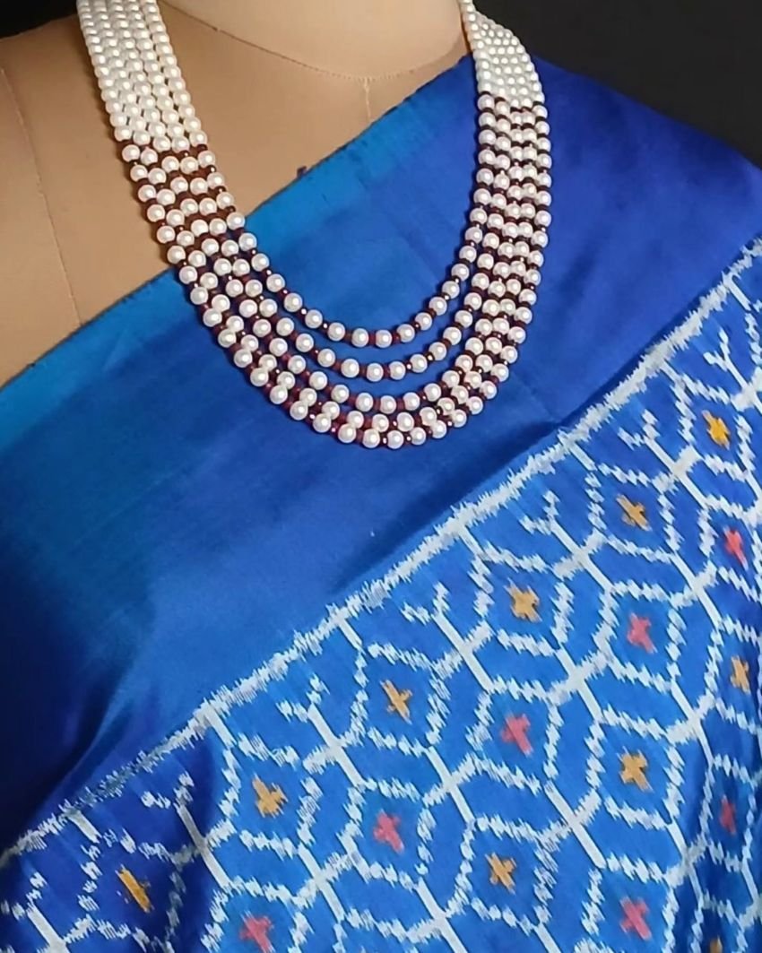 No-Zari Single Ikat Silk Saree in Blue - (NZIS0005) - Image 6
