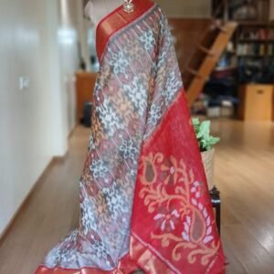 Handloom Single Ikat in Silk-Cotton Saree - (HSIS0022)