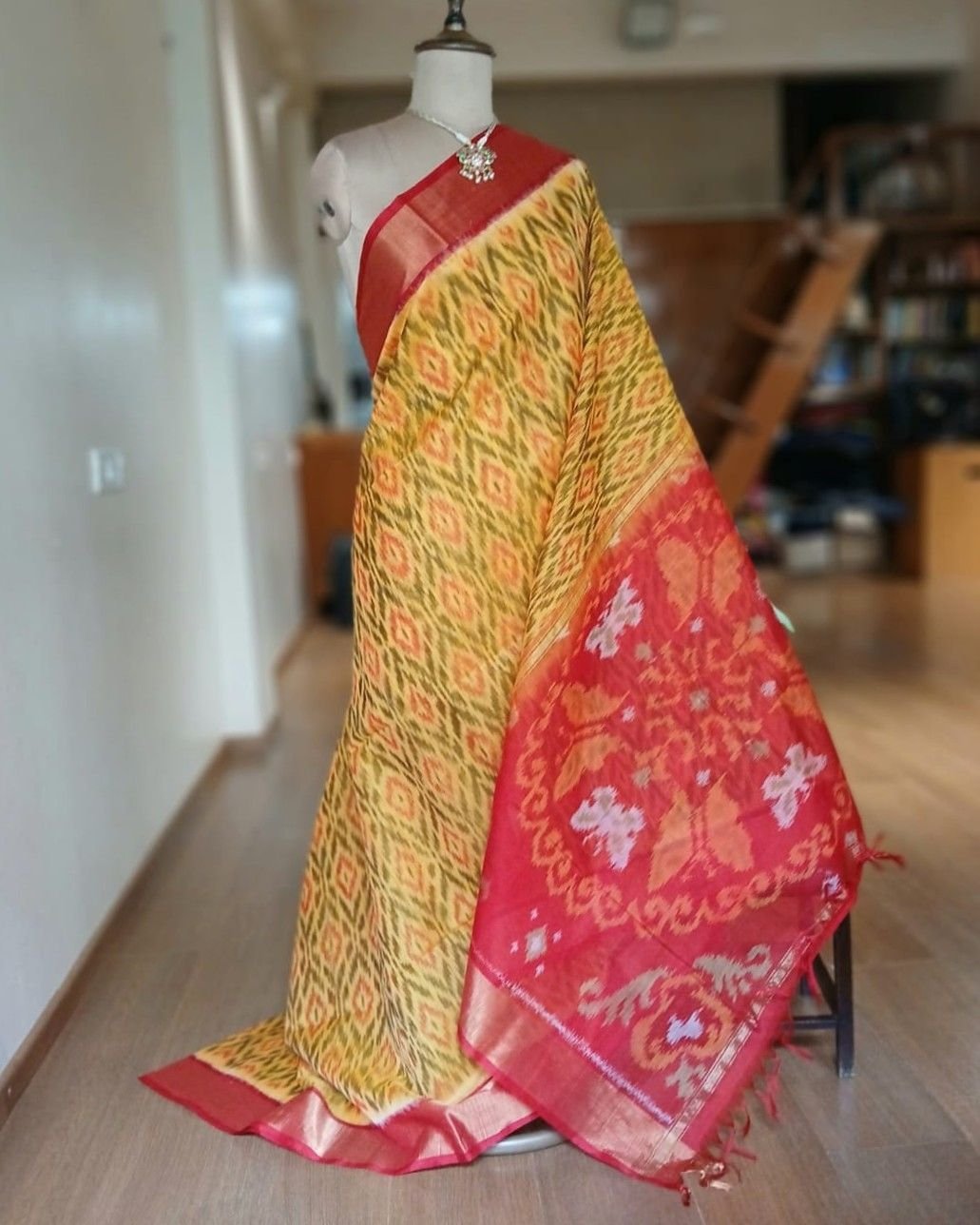 Handloom Single Ikat in Silk-Cotton Saree - (HSIS0023)