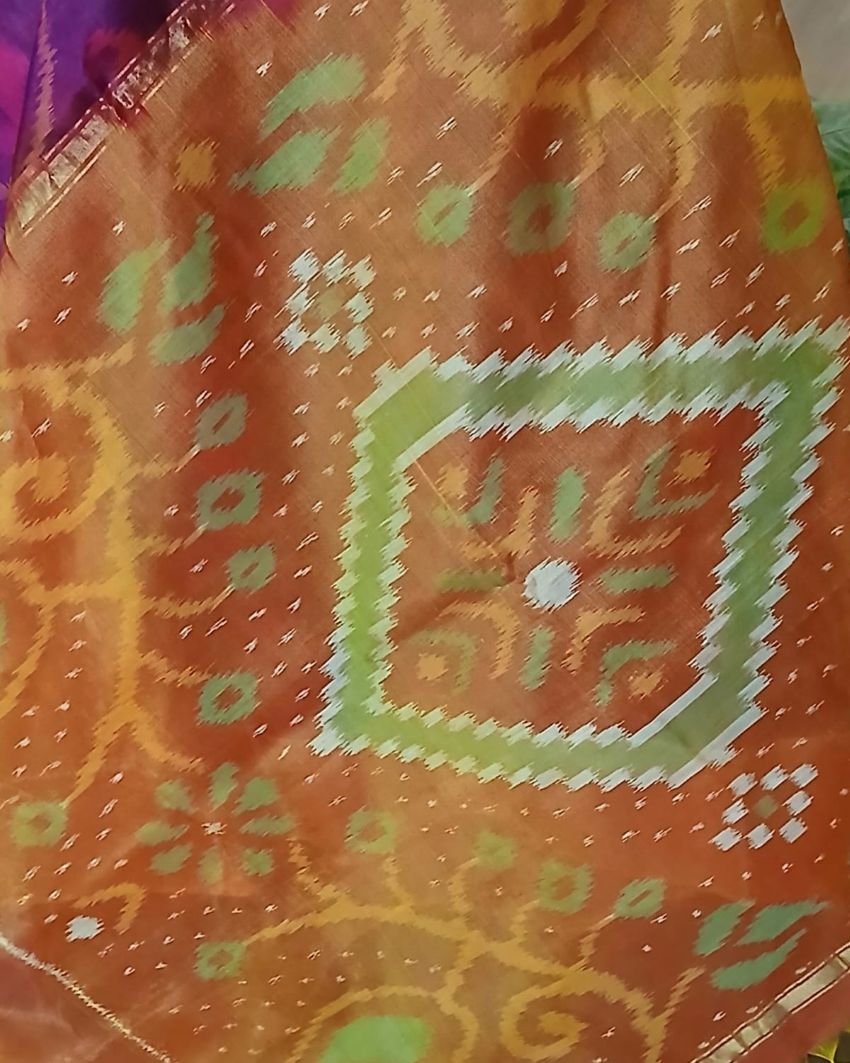 Handloom Single Ikat in Silk-Cotton Saree - (HSIS0024) - Image 4
