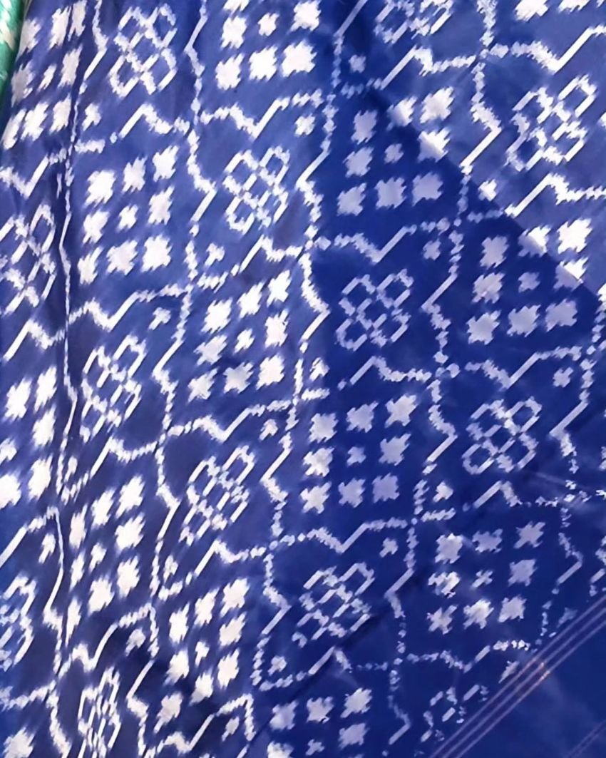 Light Teal Green and Blue Single Ikat Silk Saree - (NZIS0007) - Image 5