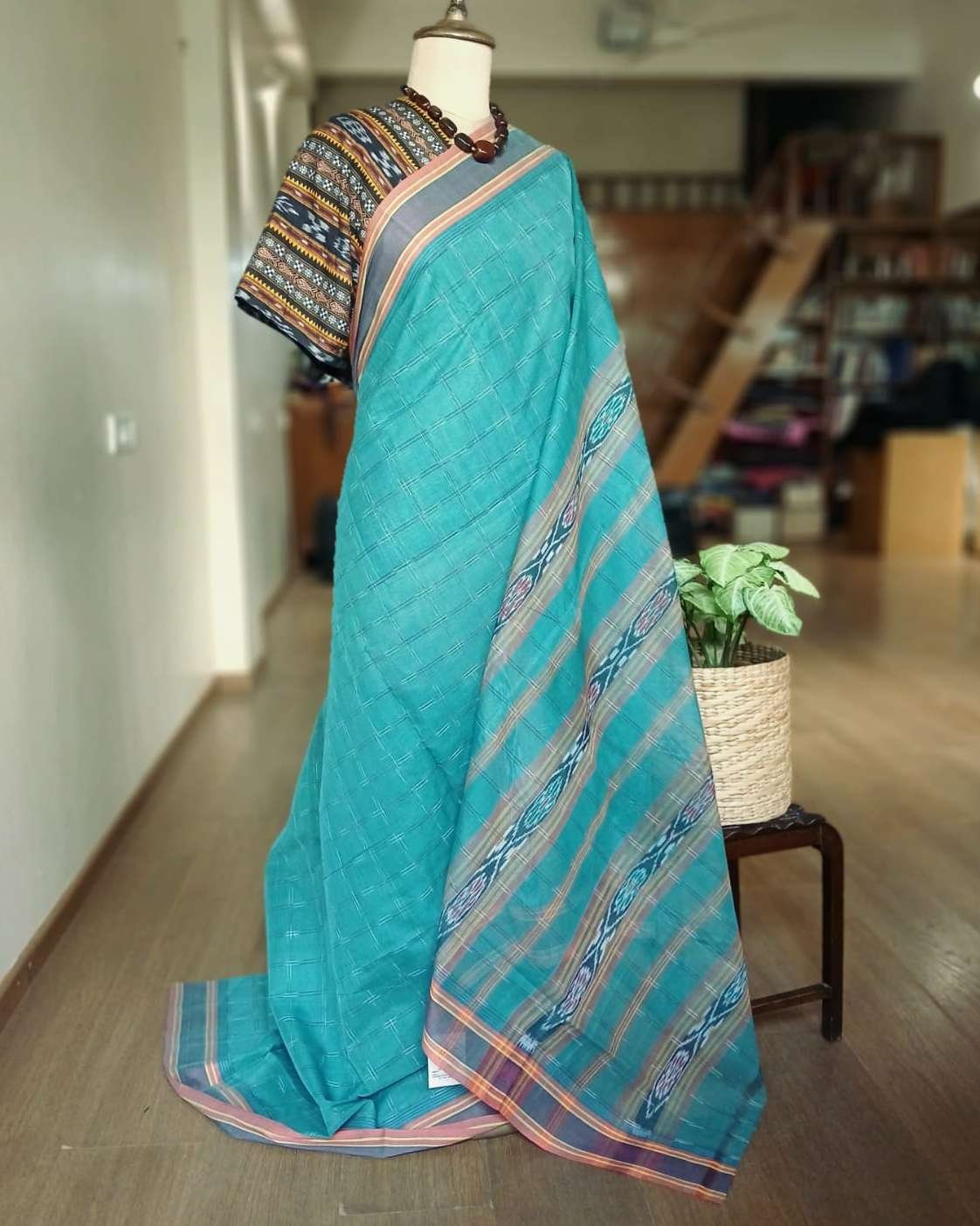Manamedu Cotton Saree with Odisha Ikat Blousepiece - (ICMS0012)