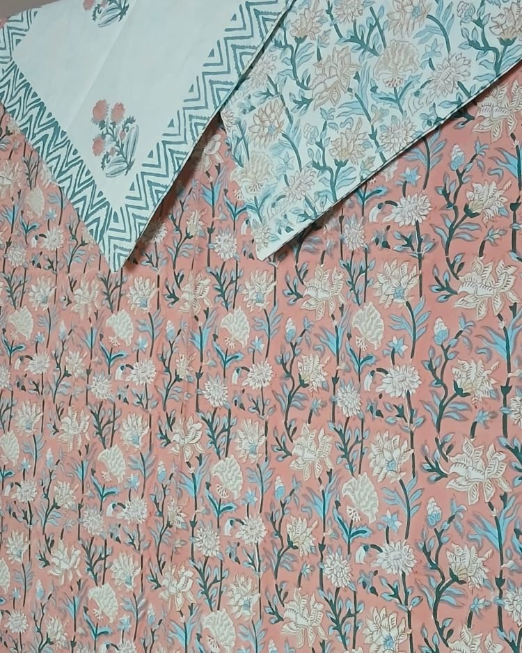 Blockprint Double Bedsheet with matching pillowcases (90 x 108) – (DBST0028) - Image 2