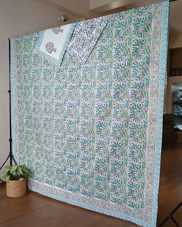 Blockprint Double Bedsheet with matching pillowcases (90 x 108) – (DBST0029)