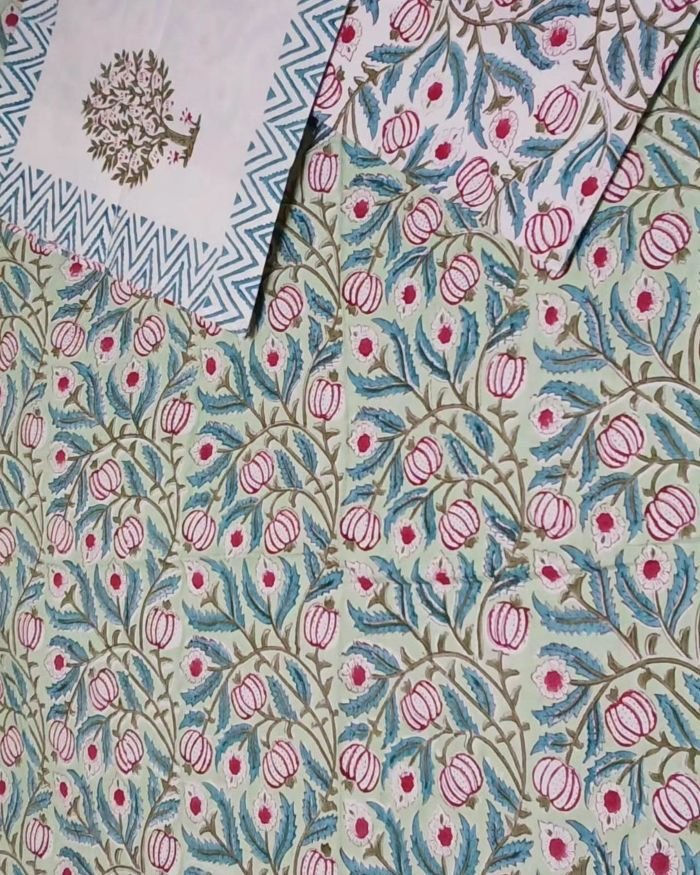 Blockprint Double Bedsheet with matching pillowcases (90 x 108) – (DBST0029) - Image 2