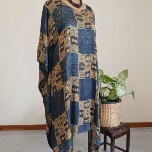 Short Kaftan-style dress in Natural dyes Ajrakh modal silk -(LKSD0013)