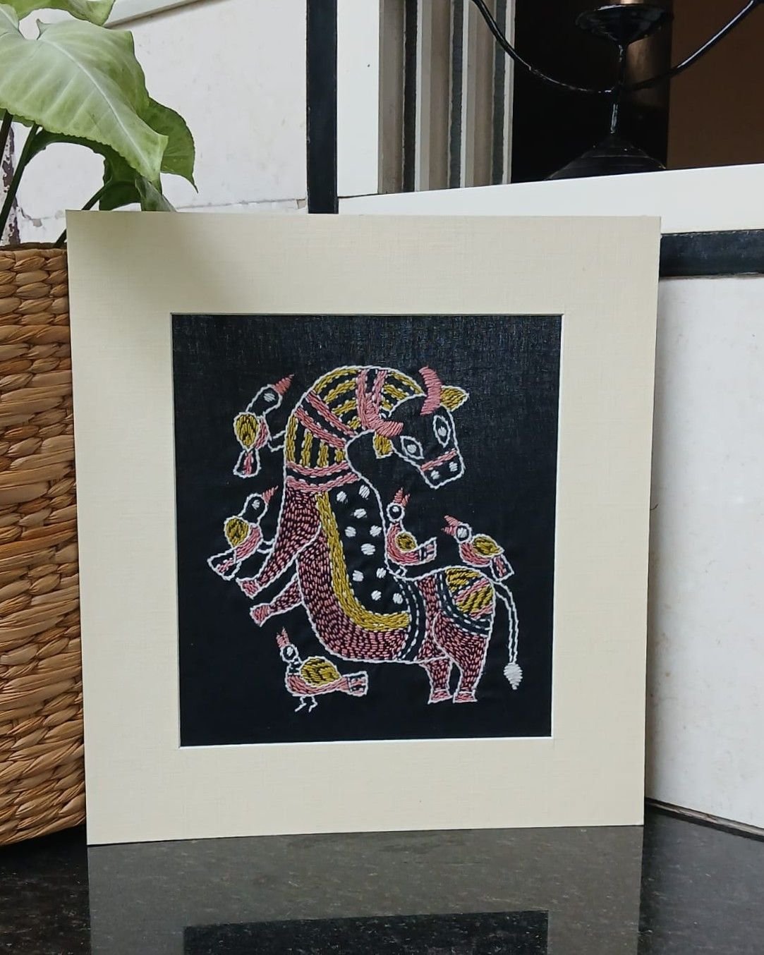 Kantha Embroidered Artwork Cow – (ARTW1039)
