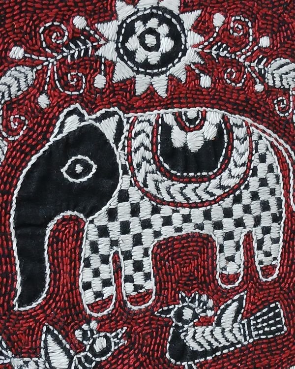 Kantha Embroidered Artwork Elephant – (ARTW1035) - Image 2