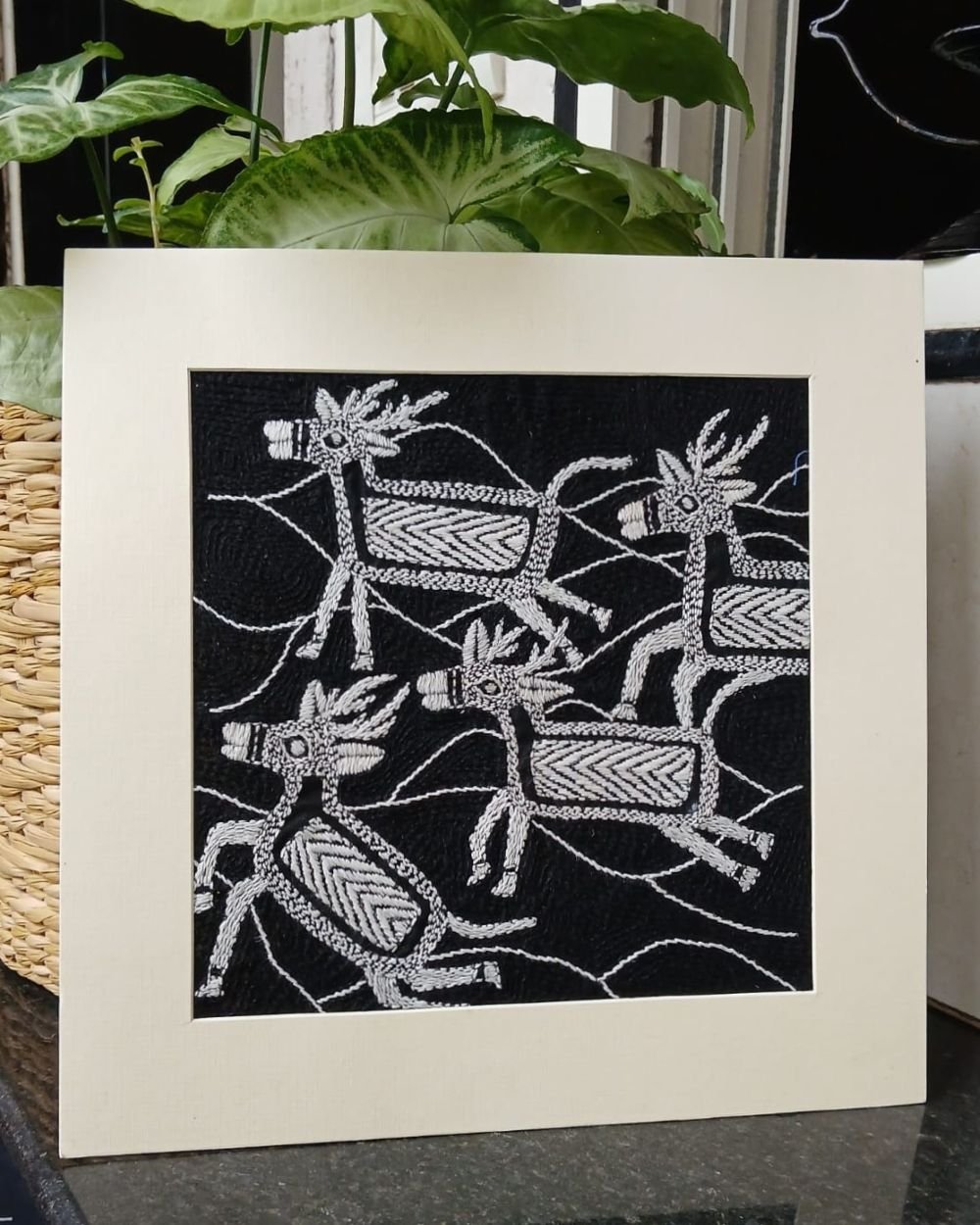 Kantha Embroidered Artwork Reindeer – (ARTW1037)