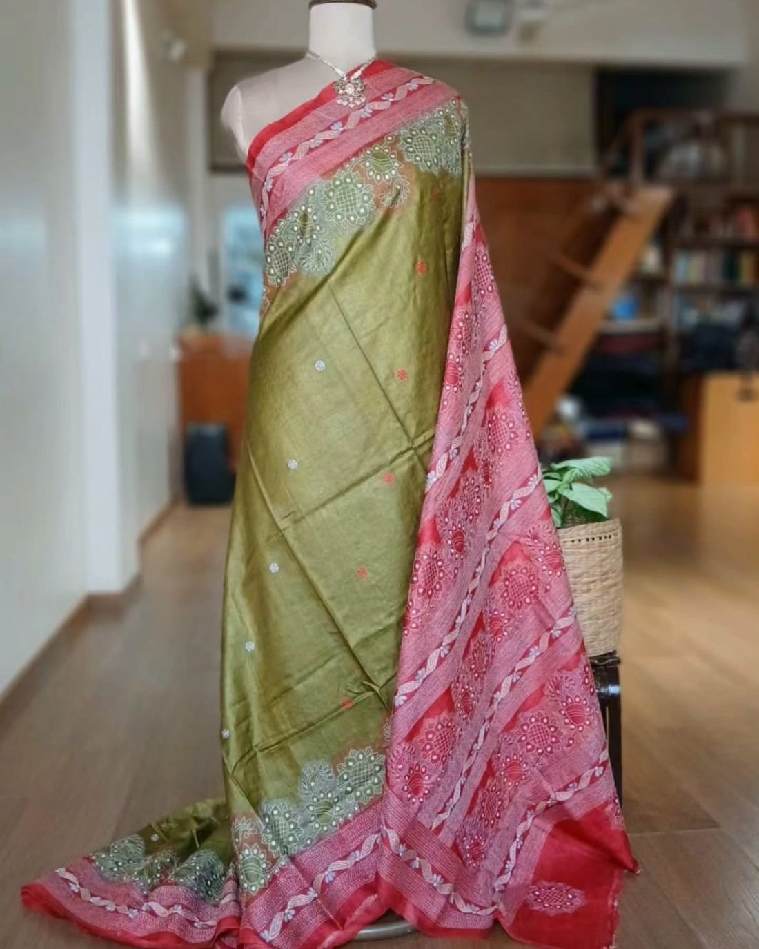 Kantha Embroidery from Santiniketan on Tussar Silk Saree - (TSKS0008)