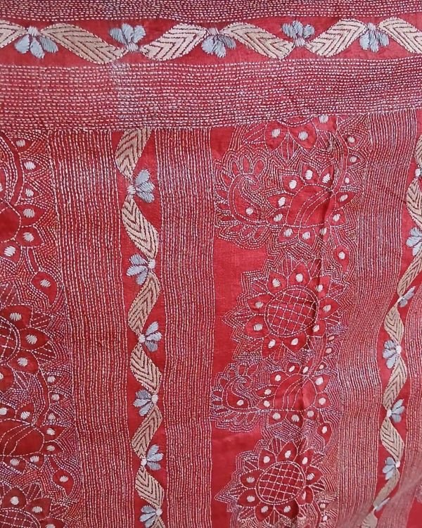 Kantha Embroidery from Santiniketan on Tussar Silk Saree - (TSKS0008) - Image 5