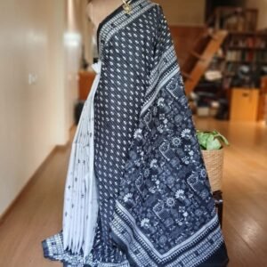 Hand Embroidered Santiniketan Kantha Saree in Pure Bisnupuri Silk - (SNBK0002)