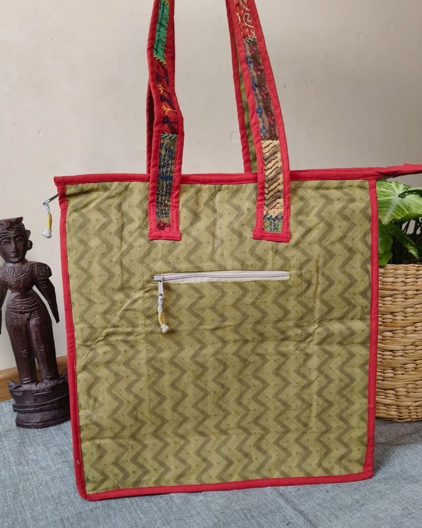 Boho Patchwork Tote Bag with Hand-Embroidery -(TOTB0022) - Image 4