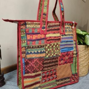 Boho Patchwork Tote Bag with Hand-Embroidery -(TOTB0022)