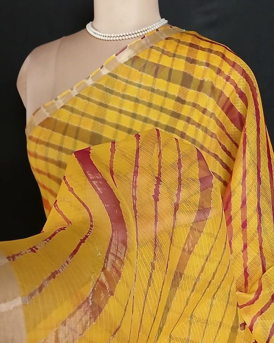 Hand tie-dye Leheriya on Kota Silk (HTKS1012) - Image 6