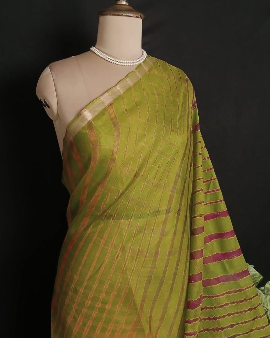 Hand tie-dye Leheriya on Kota Silk (HTKS1010) - Image 3