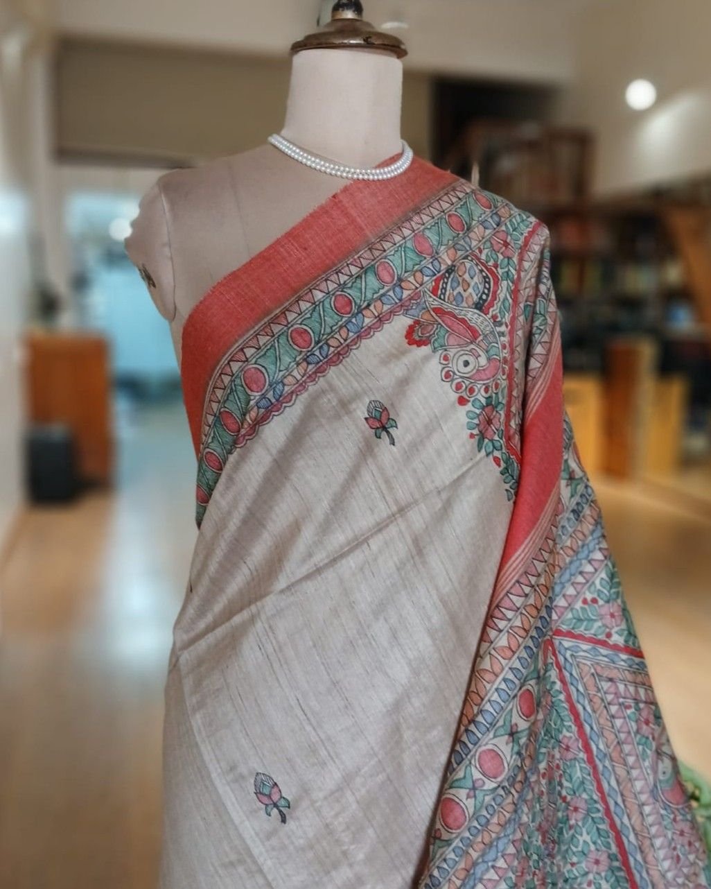 Madhubani on Tussar Silk – (MADT0057) - Image 2