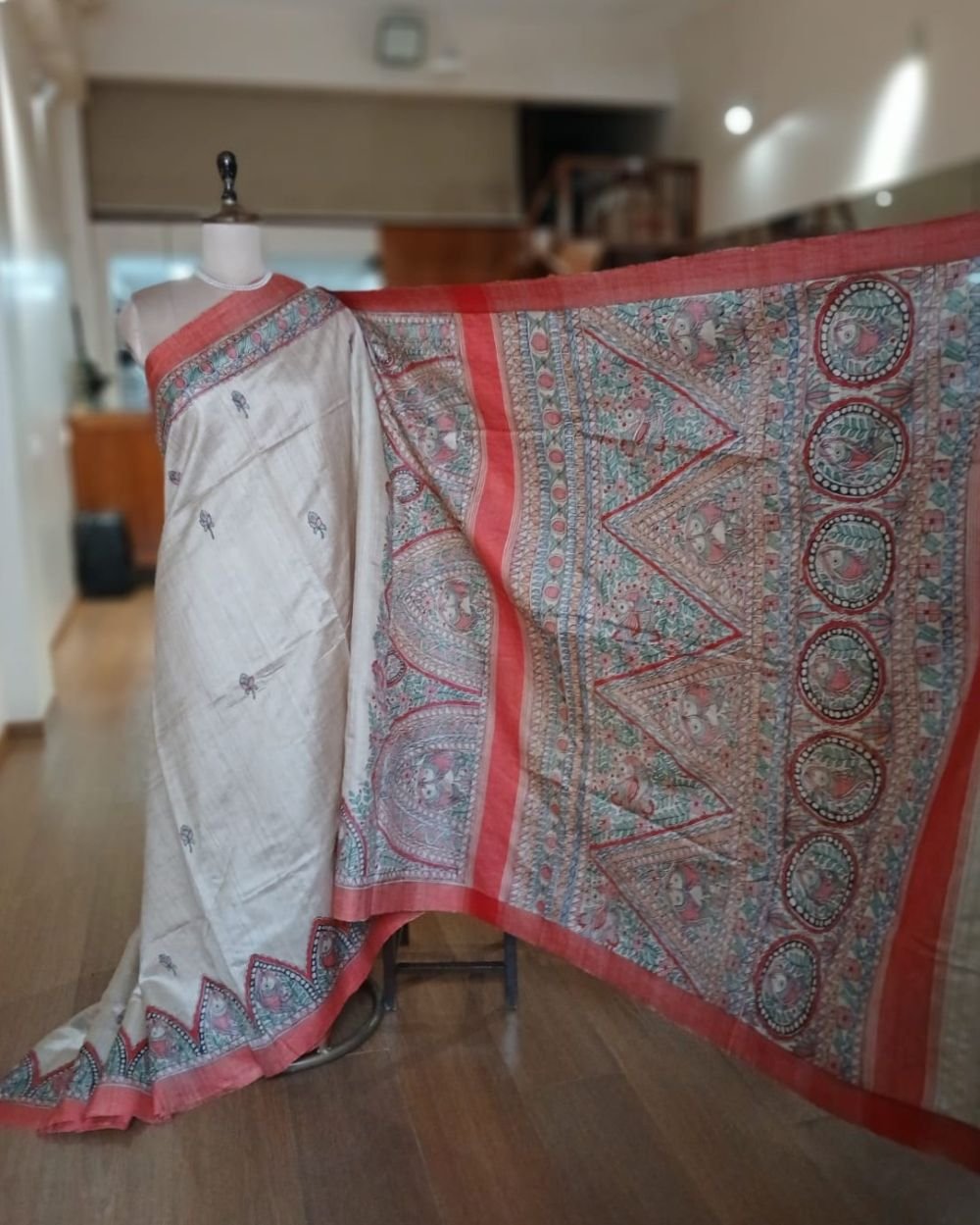 Madhubani on Tussar Silk – (MADT0057) - Image 4