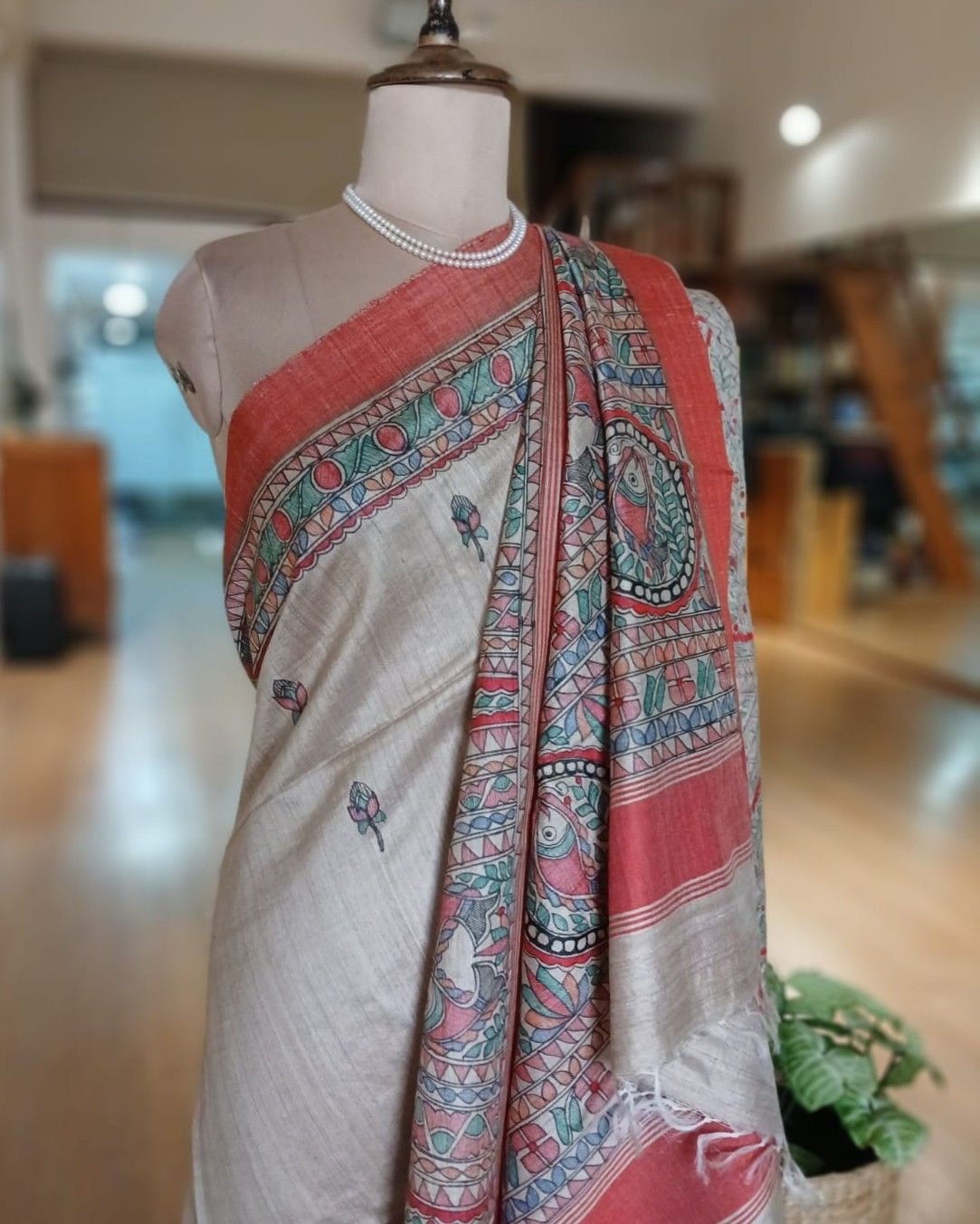 Madhubani on Tussar Silk – (MADT0057) - Image 5