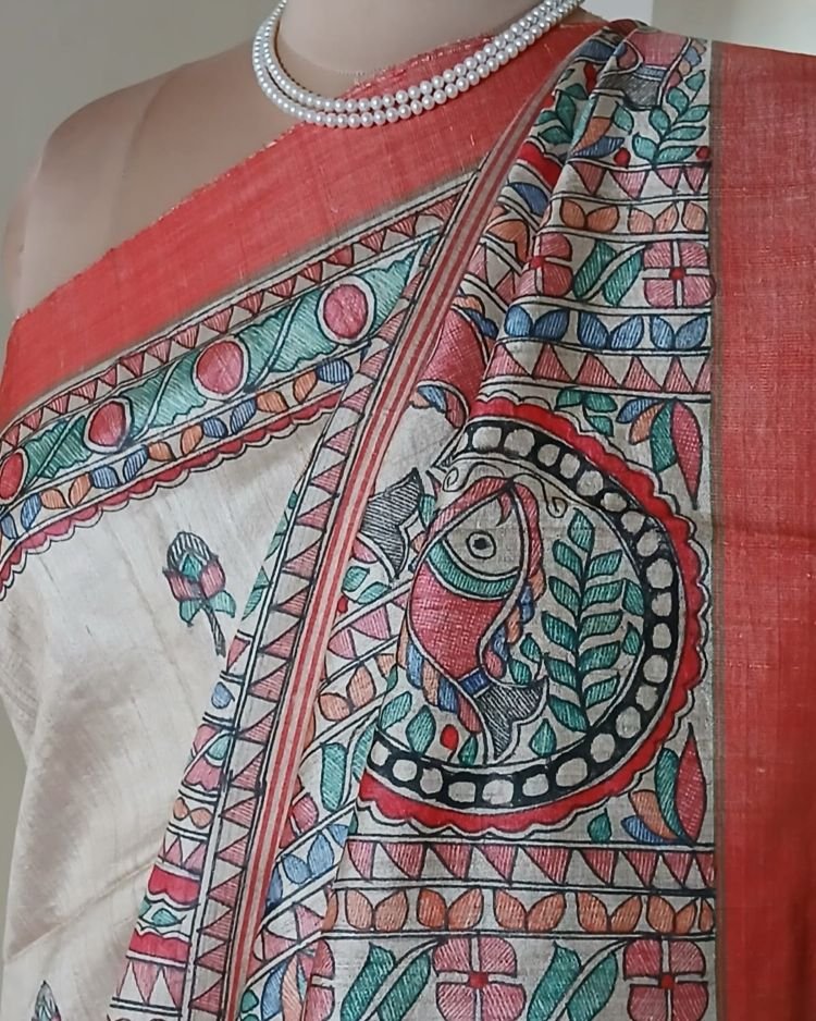 Madhubani on Tussar Silk – (MADT0057) - Image 6