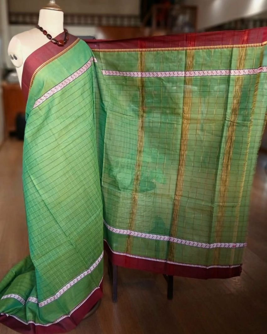 Handloom Cotton Saree from Narayanpet in Telangana – (HCSN1013) - Image 4