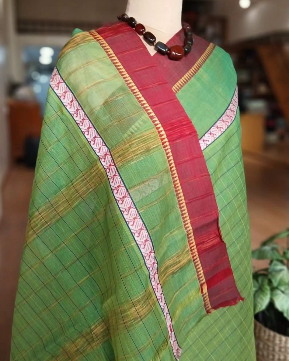 Handloom Cotton Saree from Narayanpet in Telangana – (HCSN1013) - Image 5