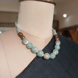 Handmade Blue Ceramic Beads with Two Pairs of Dark Wooden Beads - (CCBN0028)